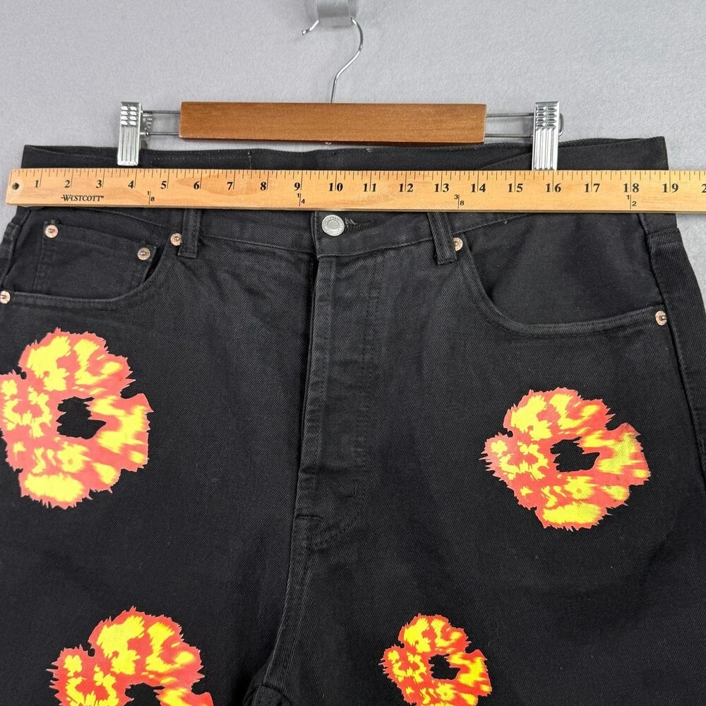 Denim Tears Levis 501 Jeans Mens 36x32 Black Orange Yellow Flame Wreath Print
